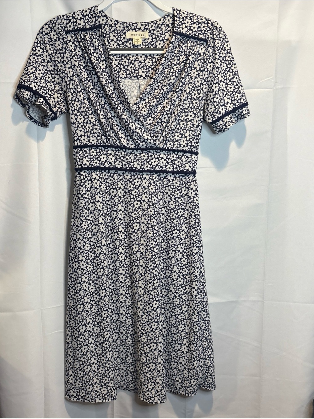 Monteau Navy & White Floral V-Neck Midi Dress